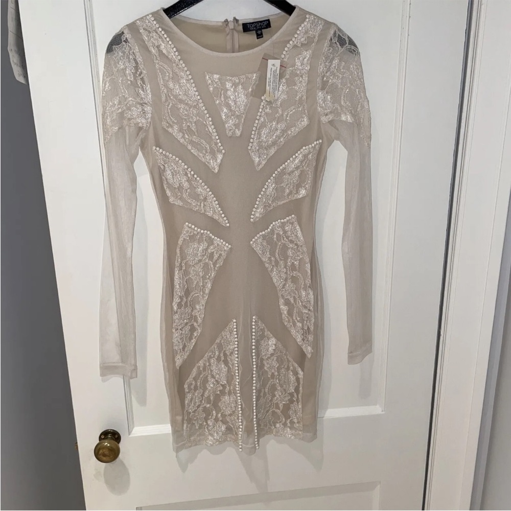 Like for love for lemons Topshop mesh nude lace sheer long sleeve dress 4 small